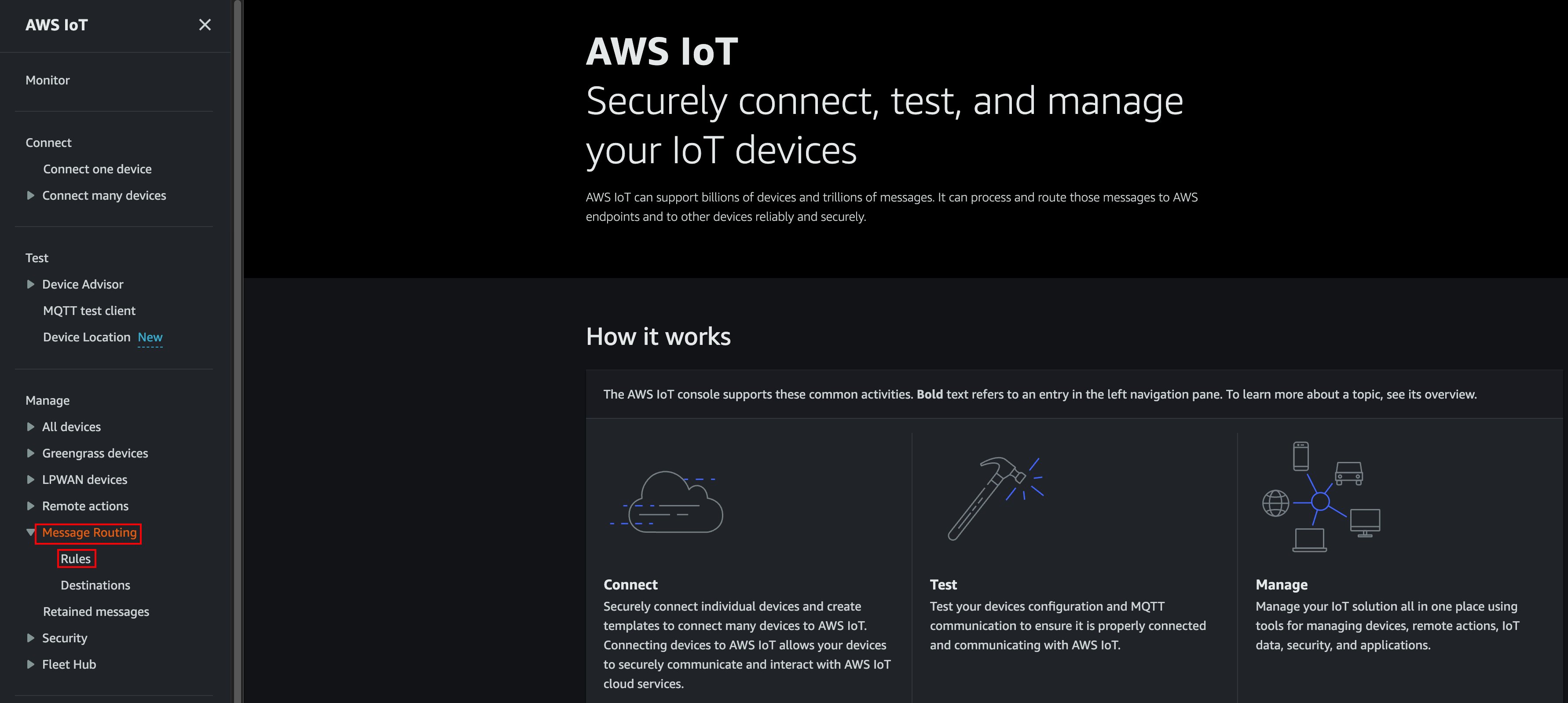 Fig 4. IoT Core Console