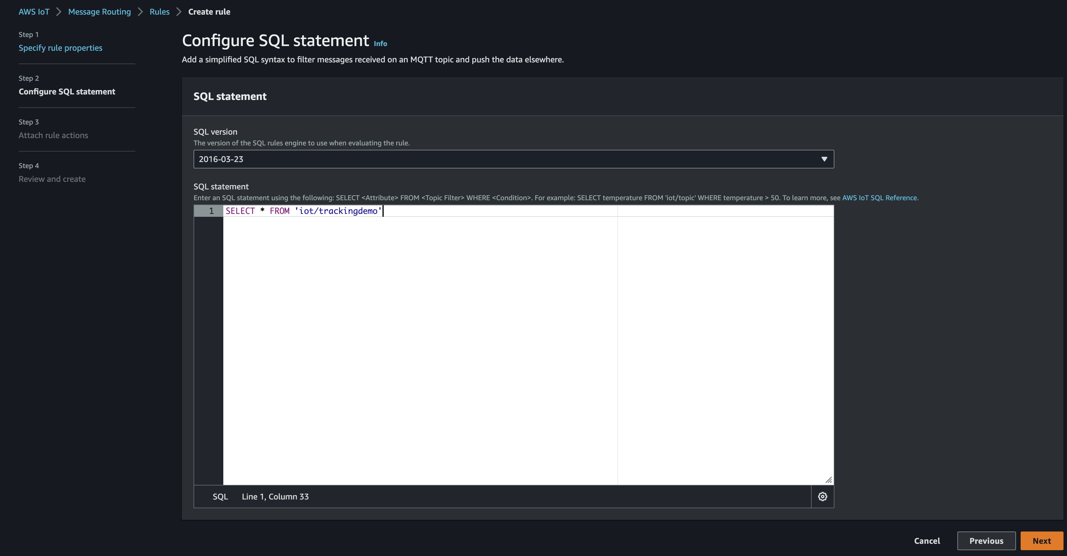 Fig. 7 Configuring SQL Statement