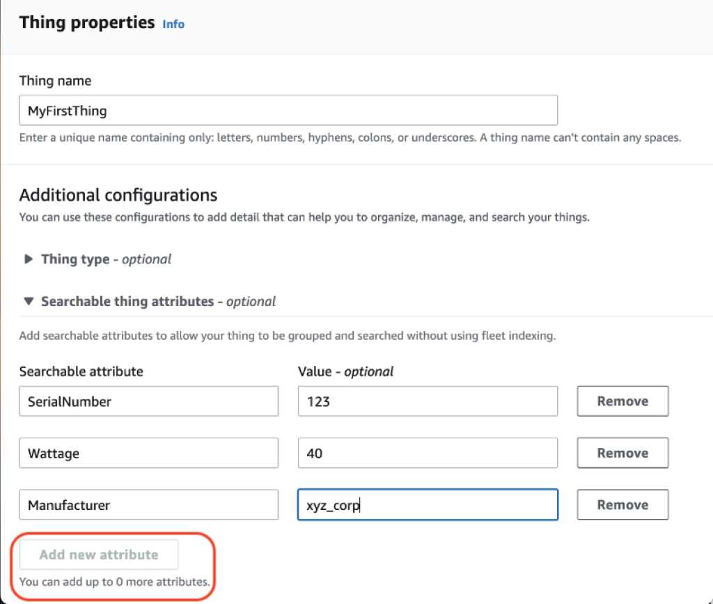 Provision a thing with 3 attributes