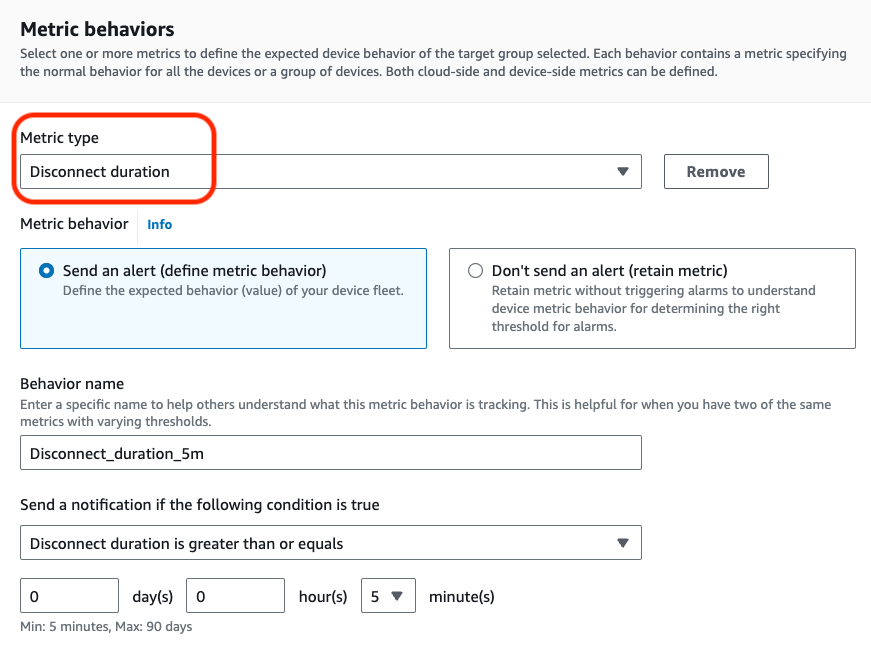 Figure 2 - Configure metric behavior menu