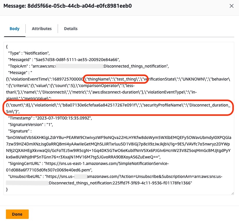 Figure 3- Violation notification message