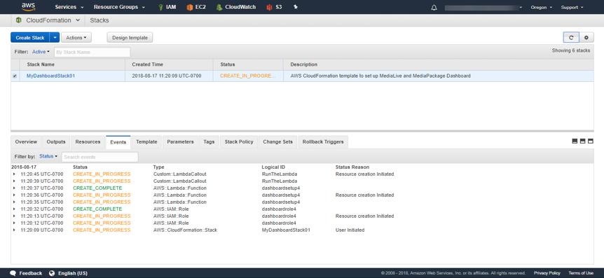 CloudFormation dashboard screenshot showing the progress