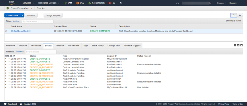 CloudFormation dashboard screenshot, shows three create completes