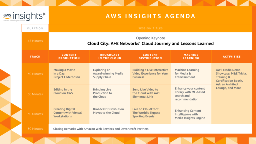 See the agenda AWS Insights Online Conference AWS for M&E Blog