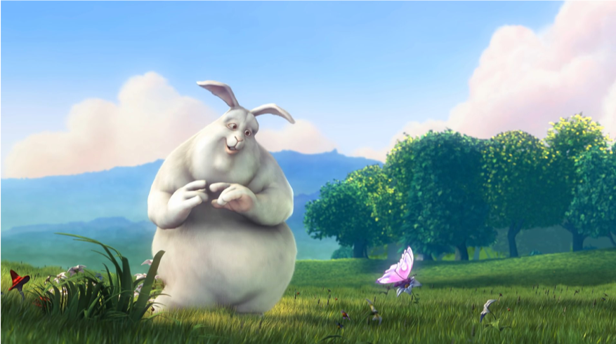 The first of 3 sequential frames of video from Big Buck Bunny at 30 fps. Notice that most of the content from frame to frame remains the same, only the butterfly’s wings change slightly.