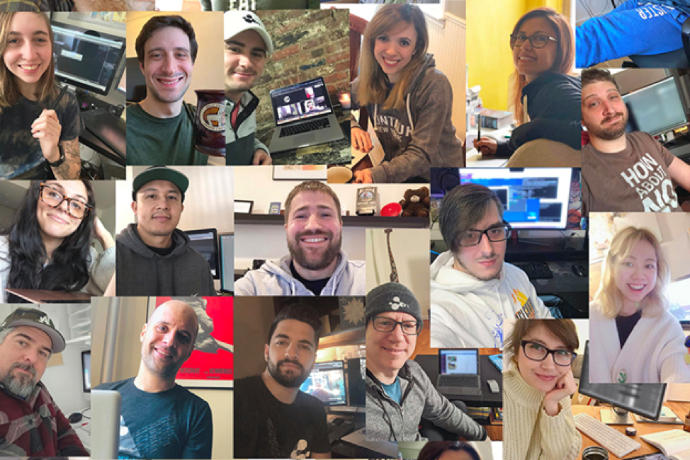 Collage of creatives working remotely using virtual workstations