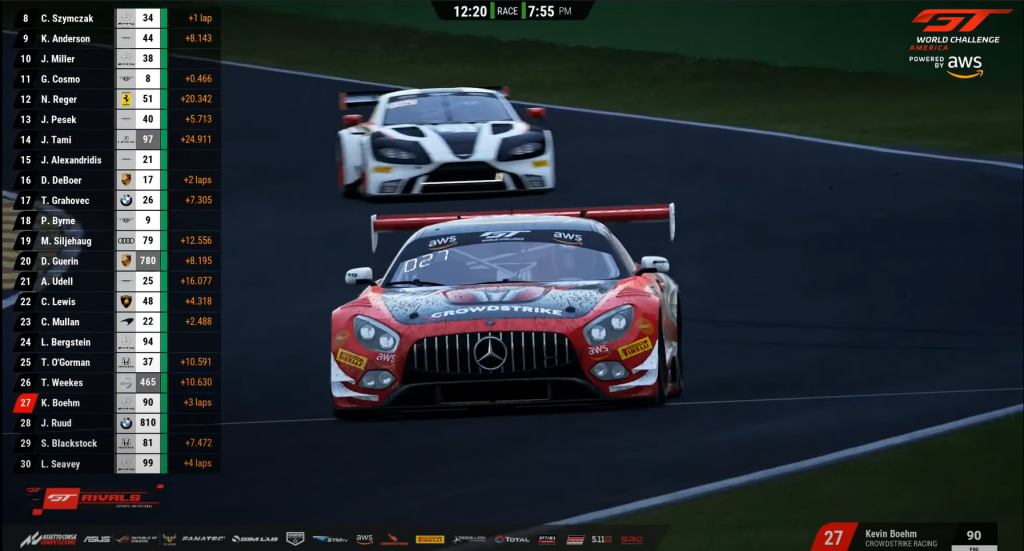 Snapshot of Kevin Bohem, racing driver, in the #90 CrowdStrike Racing Mercedes-AMG GT3 at Spa Francorchamps. 