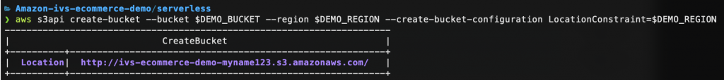 Command Line Interface demonstrating AWS S3API create bucket command