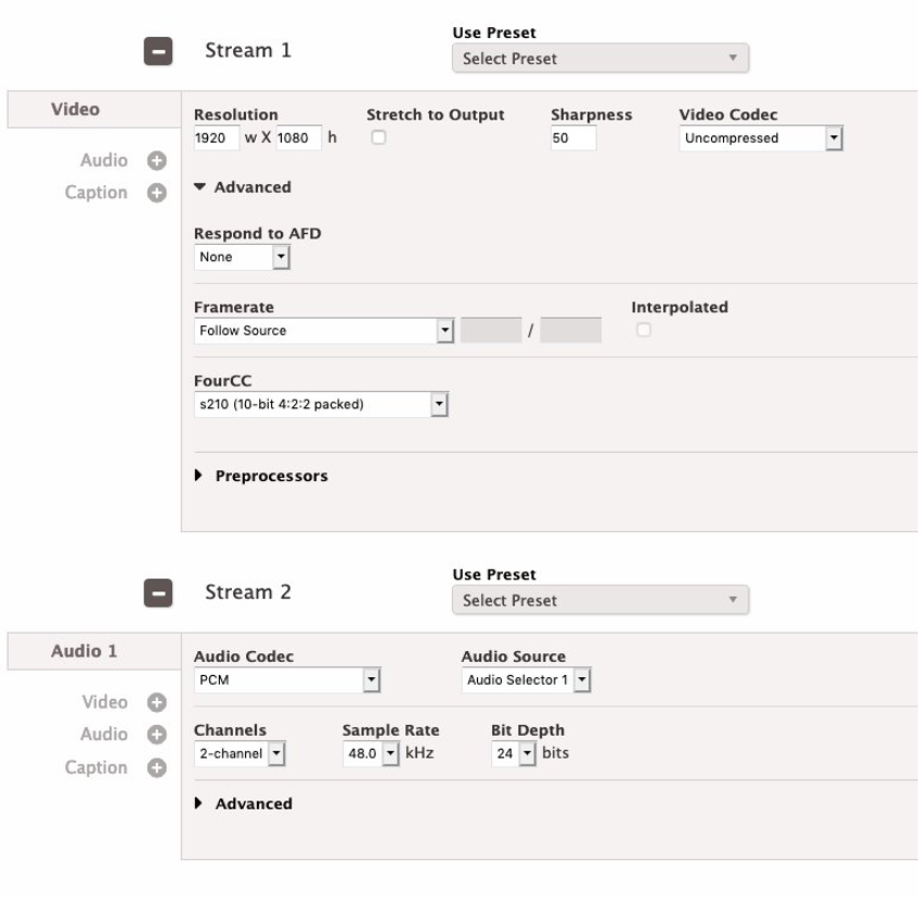 Stream Settings with the previously mentioned changes applied