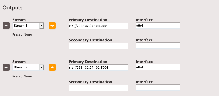 Outputs shown with RTP URIs included