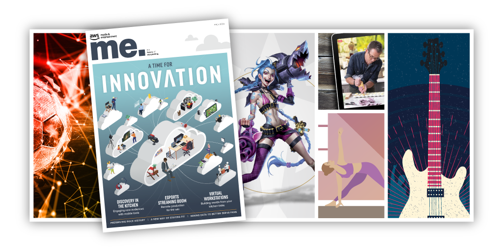 me. Magazine cover image of people working in clouds, in front of a soccerball, video game character, woman doing yoga, chef pipetting and a guitar