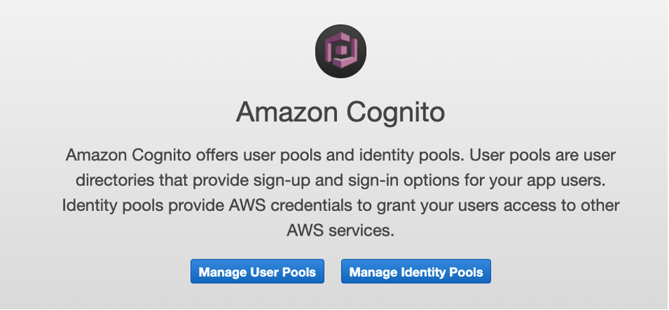 Amazon cognito console screen