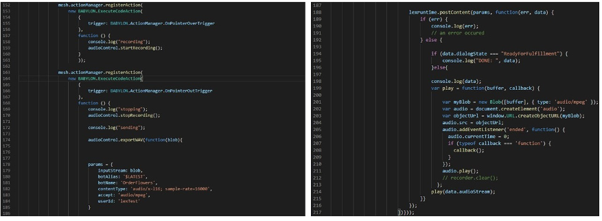 Sending the audio blob to Amazon Lex using the PostContent request and playing back the reply--the hard way