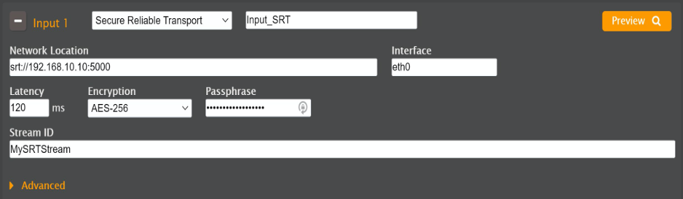 Select Secure Reliable Transport from the input drop-down menu.