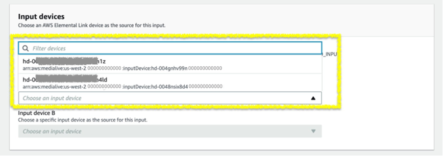 Create Input page, focus on available input devices