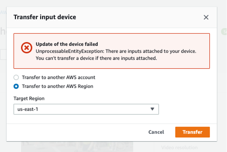 Transfer device failure notification