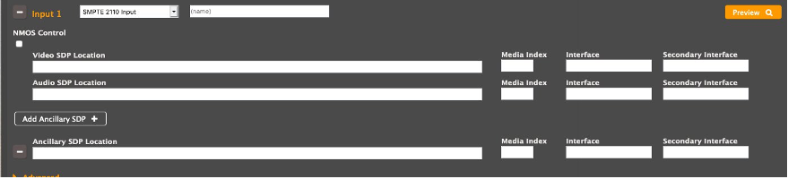 Image of UI for Elemental Live SMPTE 2110 Input