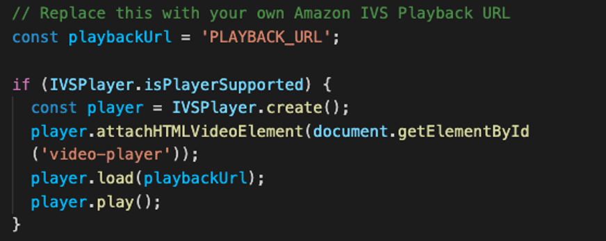 Example code from the Amazon IVS basic web sample repo