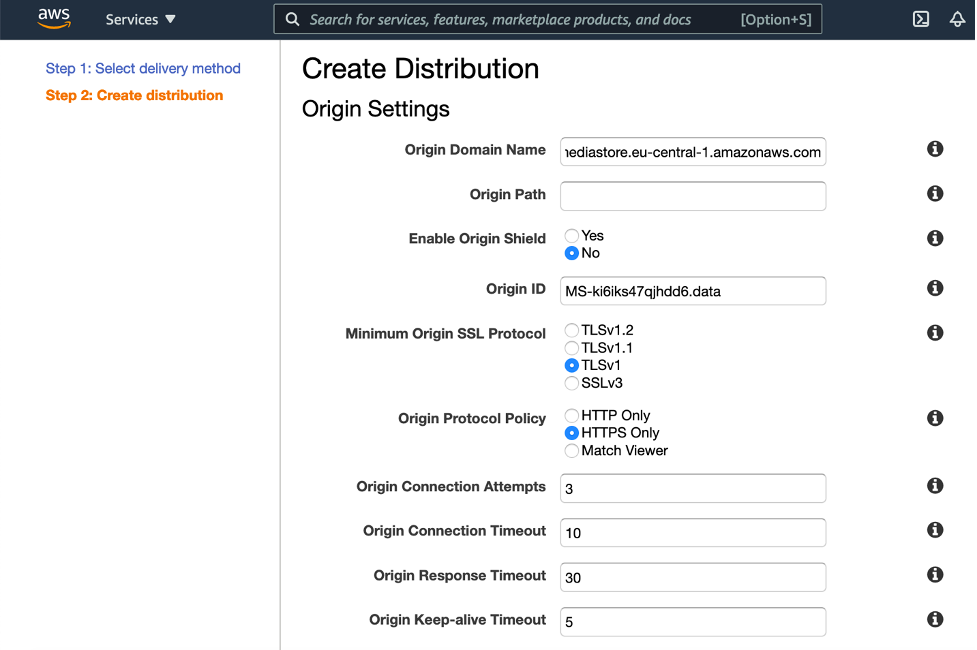 Create a CloudFront Distribution using MediaStore as origin