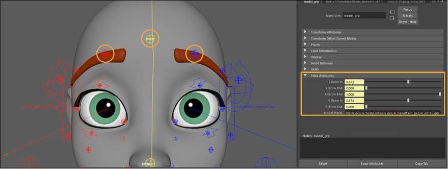 Brow controls translated up in Y axis