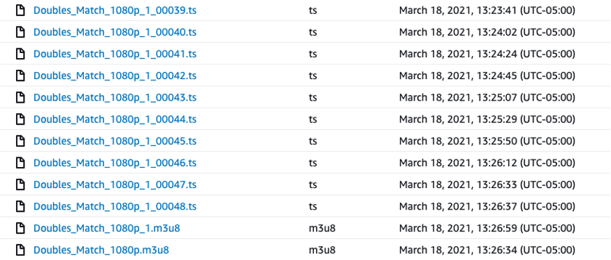 Video chunks and manifest files stored in Amazon S3