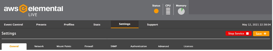 Screenshot of Elemental Live Settings User Interface