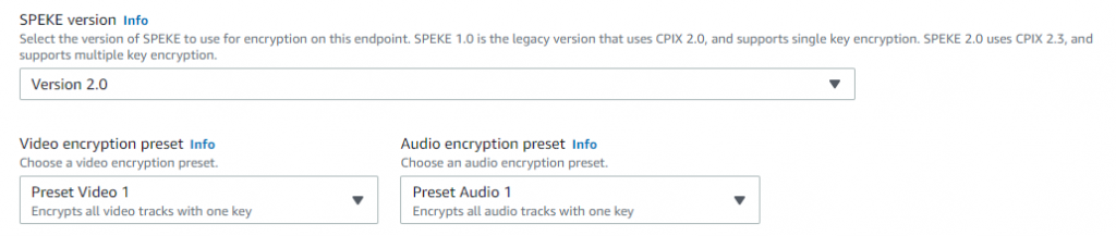 SPEKE configuration from the AWS Management Console for AWS Elemental MediaPackage