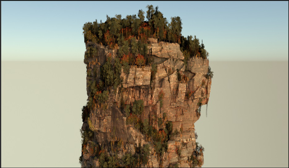 Render of low-resolution pillar with low resolution foliage 