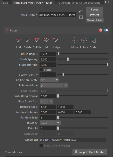 Placer node menu