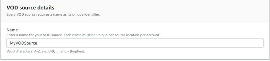 Image showing console options when creating a VOD source details