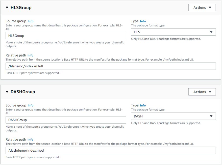 Image showing console options when creating VOD source groups