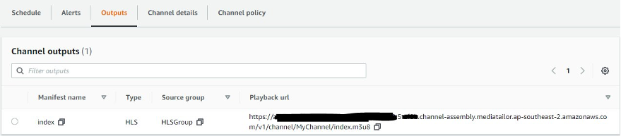 Image showing console details for Channel outputs