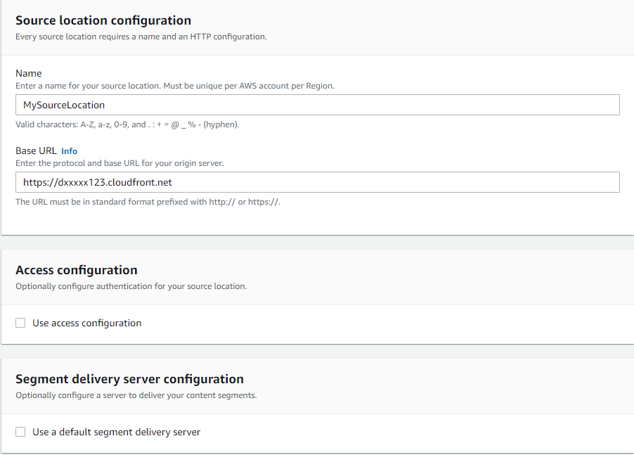 Image showing console options for creating a source location.