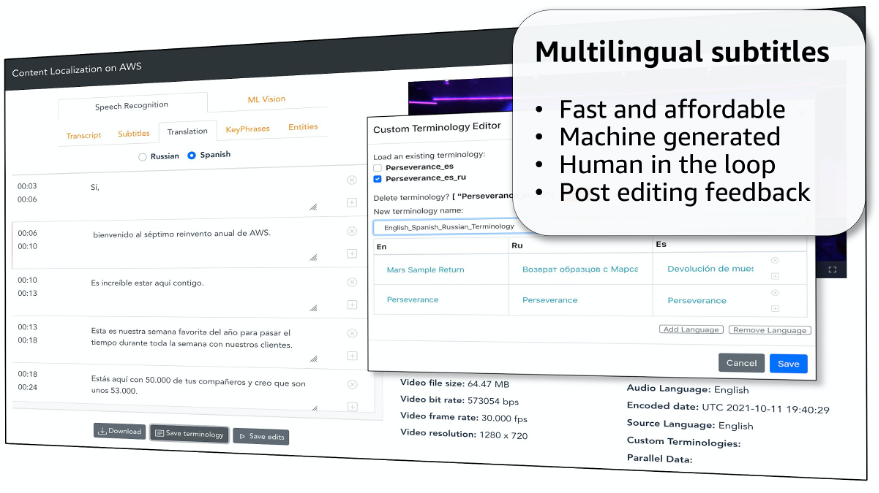 Figure 1 - Content Localization on AWS user interface.