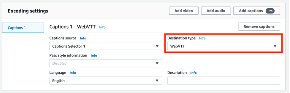 This image shows the settings for WebVTT in HLS.