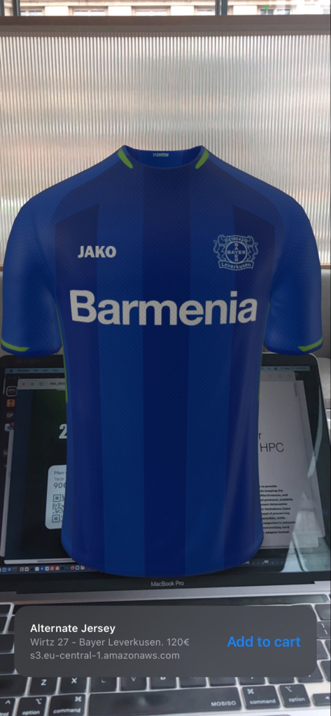 Image showing the rendered 3D model of the scanned item (player jersey) on a surface.