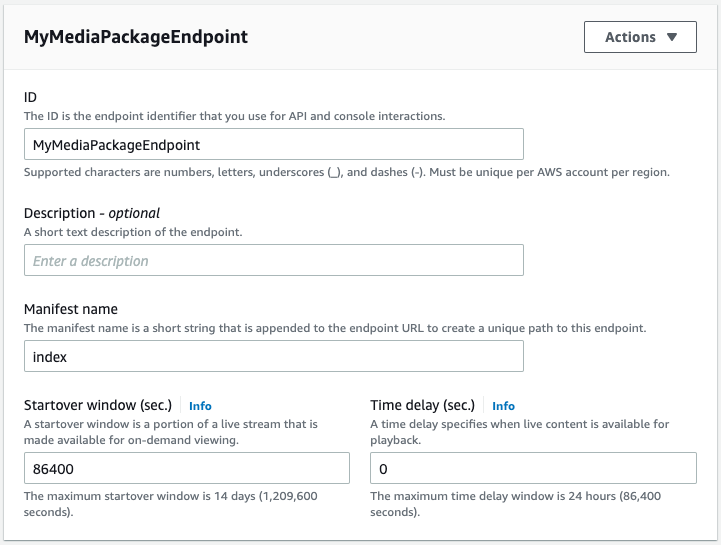 Adding MediaPackage Endpoint