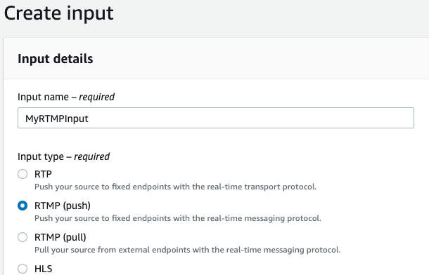 Creating a MediaLive input