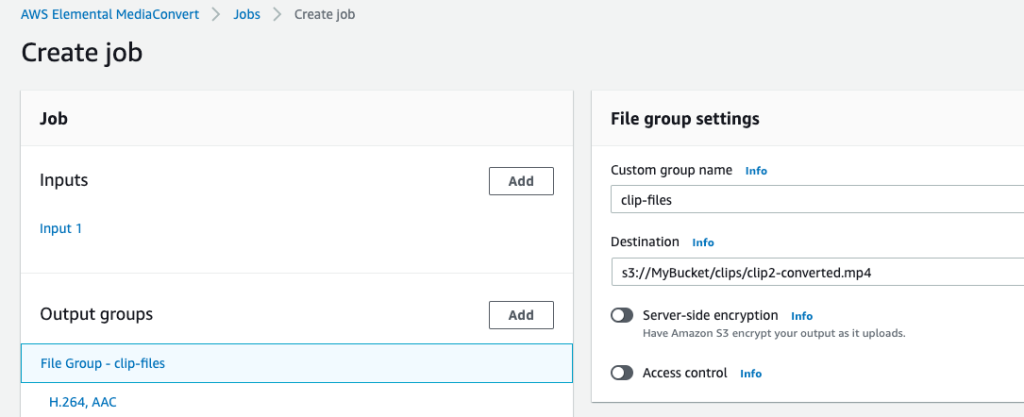 Creating the job with S3 file destination