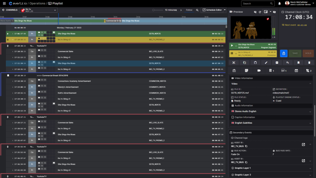 evertz.io playlist user interface