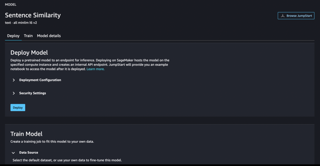 Sentence Similarity model in Amazon SageMaker JumpStart.