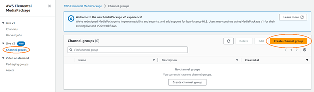 Selecting Channel group under Live v2 and creating channel group.