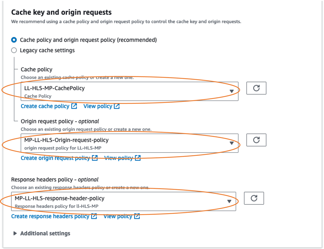 Under behaviors select the 3 policies created in previous steps and save