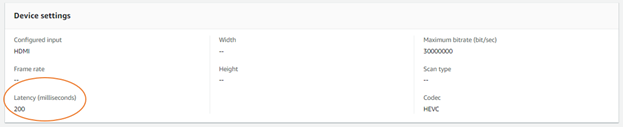 In the AWS Elemental Link device, enter latency 200 milliseconds
