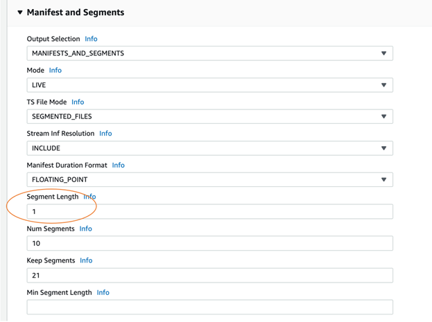 Configure segment length =1 under manifest and segments