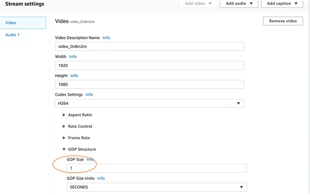 Set GOP Size =1 in video settings in MediaLive