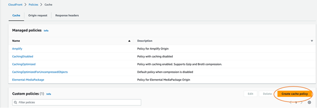 Under Policies, click on Cache create policy