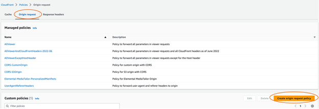 Under origin request click on Create origin request policy.