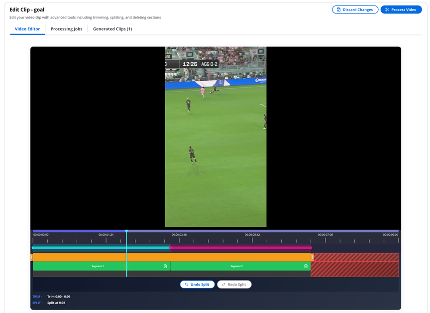 Example of video editor view with time-shifted playback