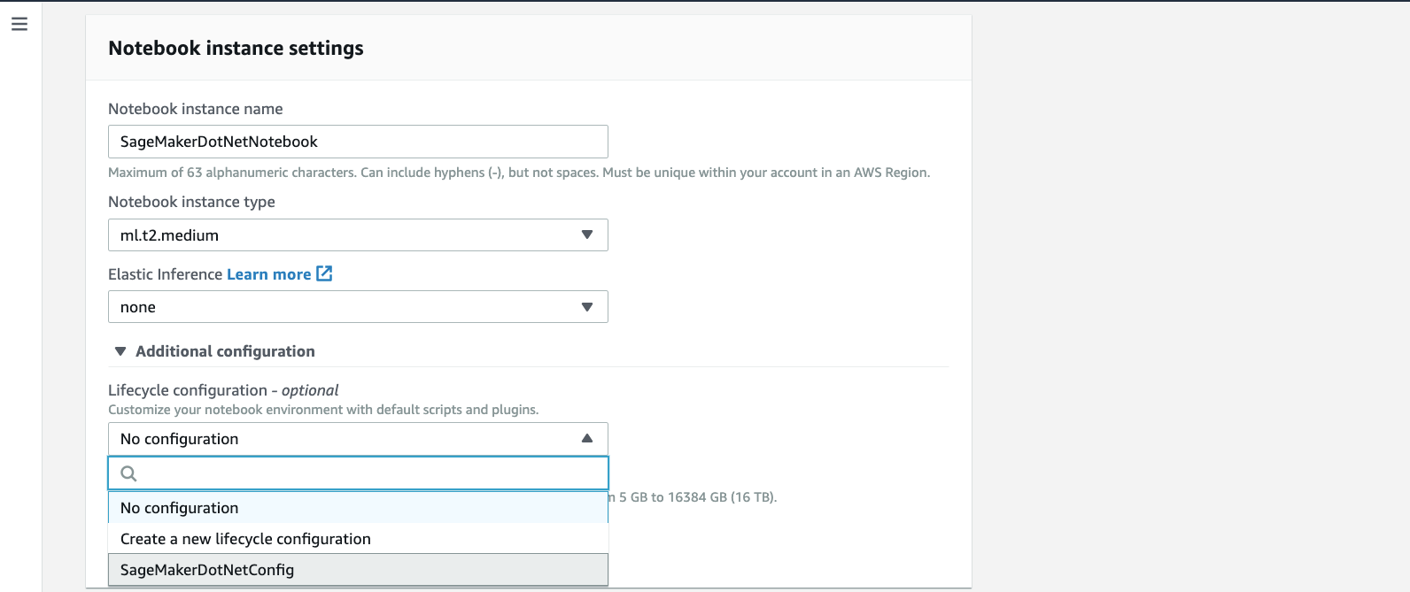 Notebook Instance Settings